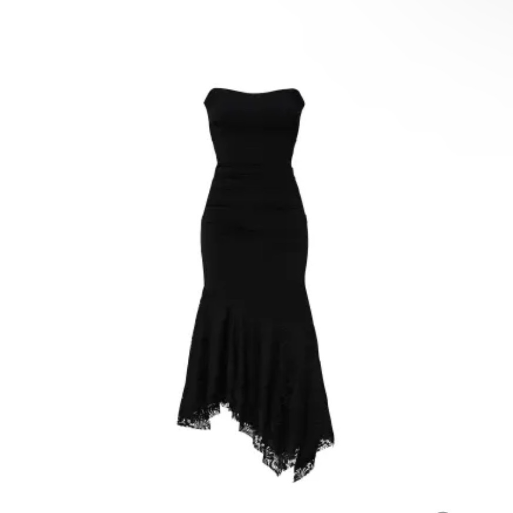 Nicole Miller Strapless Black Lace flounce Size 2 - Picture 11 of 11